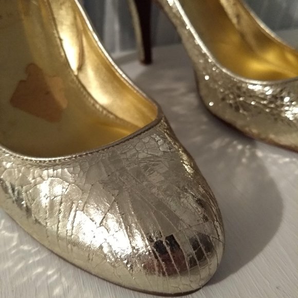 J. Crew Crackled Gold Leather Heels - Picture 8 of 9